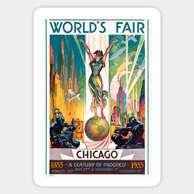 World's Fair Chicago USA 1933 Vintage Poster Sticker by vintagetreasure